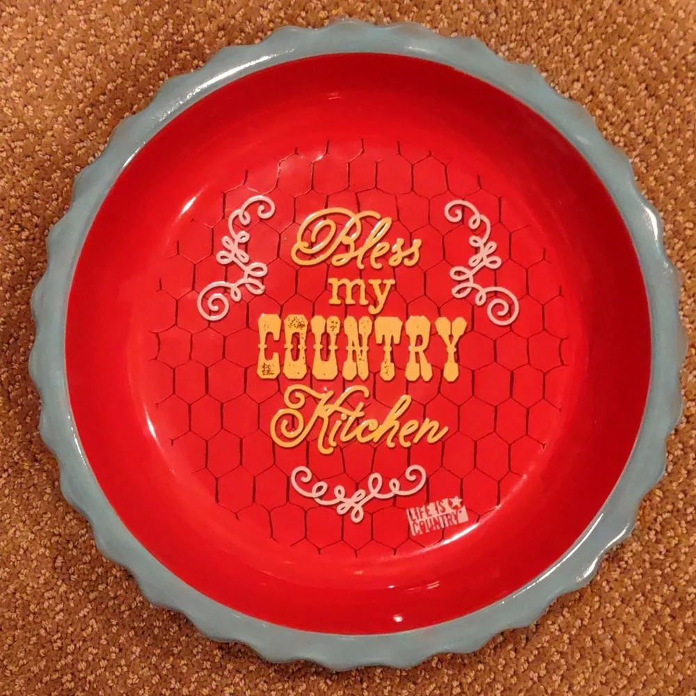 Deep dish country pie plate bless My country kitchen, ceramic